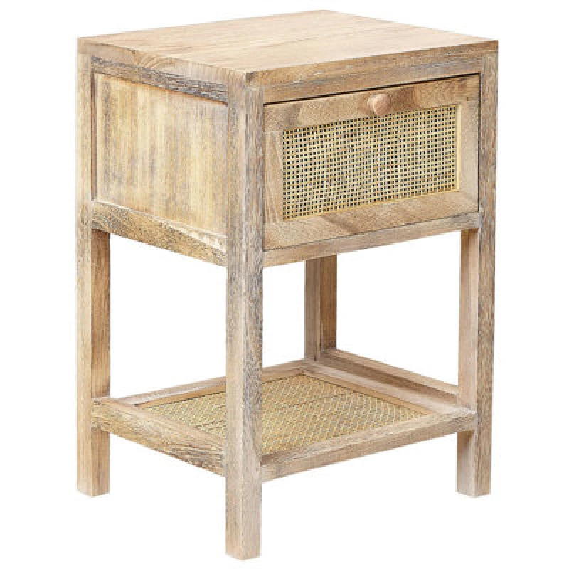 Image of Beliani 1 Drawer Bedside Table Esto Paulownia Wood Light Brown