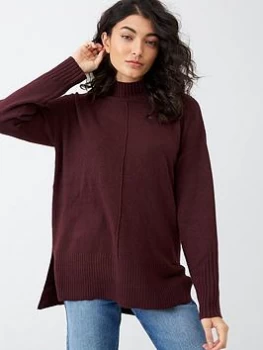 Image of Oasis Turtle Neck Stepped Hem Jumper - Burgundy, Size S, Women