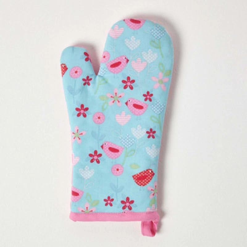 Image of Homescapes Birds and Flowers Pink Cotton Oven Glove Pink unisex