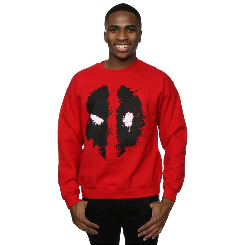 Image of Marvel Marvel Men Deadpool Splat Face Sweatshirt in Red Size: Small Red S Male 5057245258630