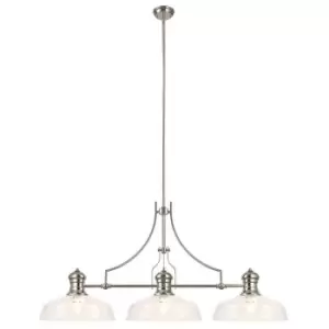 Image of Linear Ceiling Pendant With 38cm Flat Round Shade, 3 x E27, Polished Nickel, Clear Glass - Luminosa Lighting