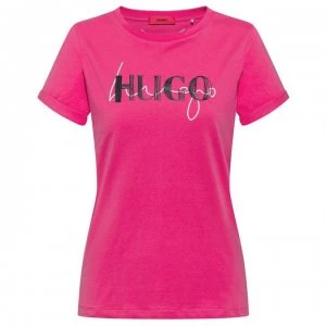 Image of Hugo Boss Double Logo T-Shirt Bright Pink Size L Women