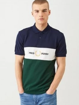 Image of Fred Perry Embroidered Panel Polo Shirt - Navy, Size L, Men
