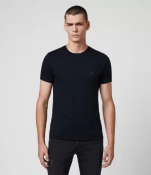 Image of AllSaints Mens Cotton Slim Fit Regular Tonic Crew T-Shirt, Navy Blue, Size: S