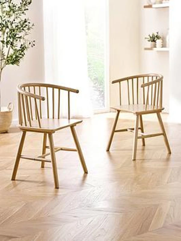 Image of SO'HOME Kael Oak Curved Spindle Dining Chairs (Set of 2) Light Oak ONE SIZE
