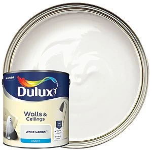 Image of Dulux Walls & Ceilings White Cotton Matt Emulsion Paint 2.5L