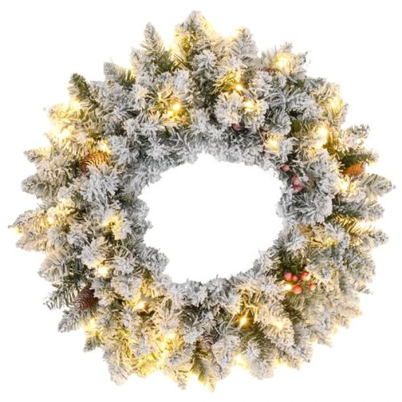 Image of HOMCOM HOMCOM 60" Snowy Pine Cone & Berry Christmas Wreath with LED Lights 830-842V00GN