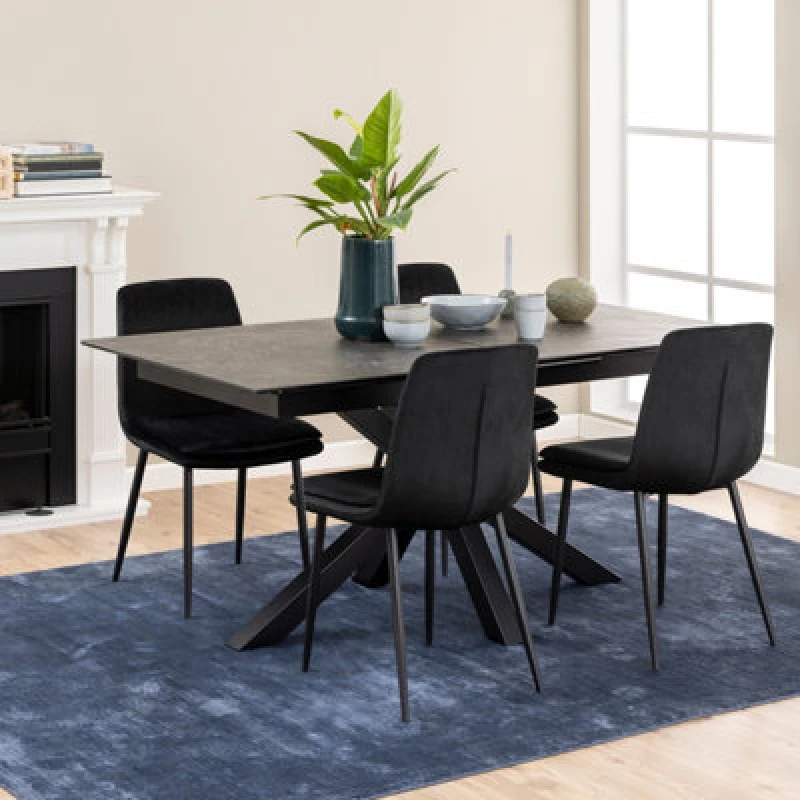 Image of Furniture To Go Heaven Extendable Dining Table With Ceramic Black Top (L) 210Cm Seats Up To 6