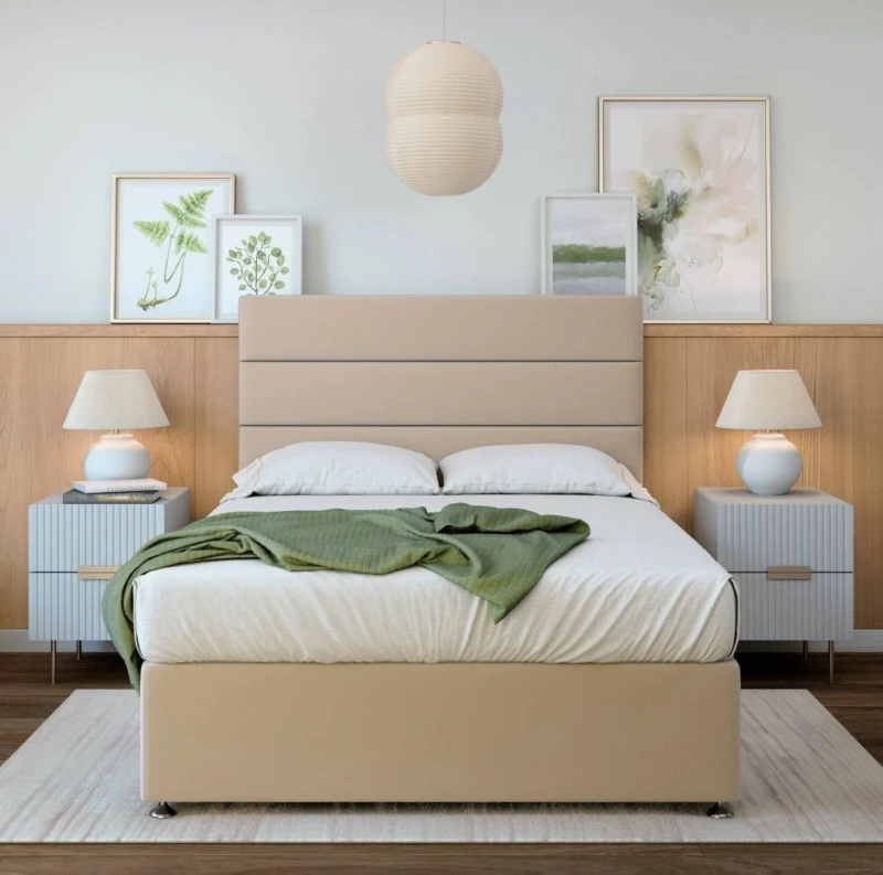 Image of Bedmaster Bedmaster Memory Maestro Memory Foam Plush Velvet 2 Drawer Divan Set And Headboard in Natural Size: Small Single Natural Small Single Unis