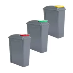 Image of Wham Set 3 Recycle It 25L Graphite Bin & Assorted Lid