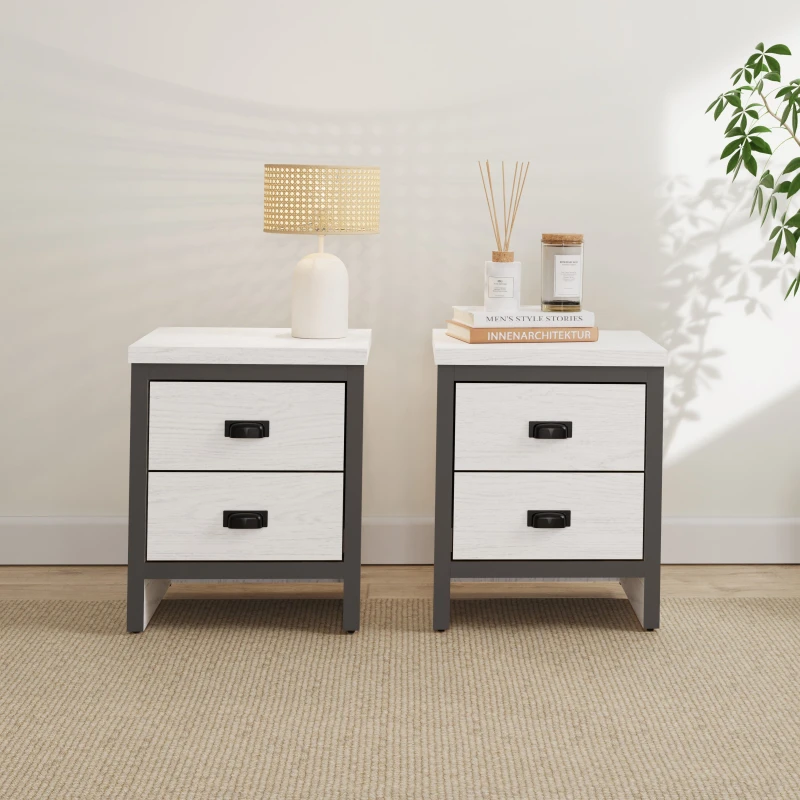 Image of GFW Boston 2 Drawer Bedside Table Pair in White White Unisex