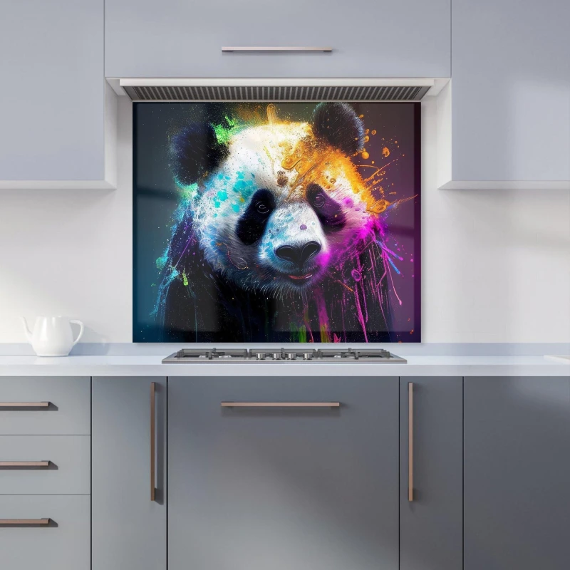 Image of Warren Reed - Designer Panda Face Splashart Colourful Kitchen Splashback in Blue Size: 700mm x 650mm Blue Unisex 700mm x 650mm