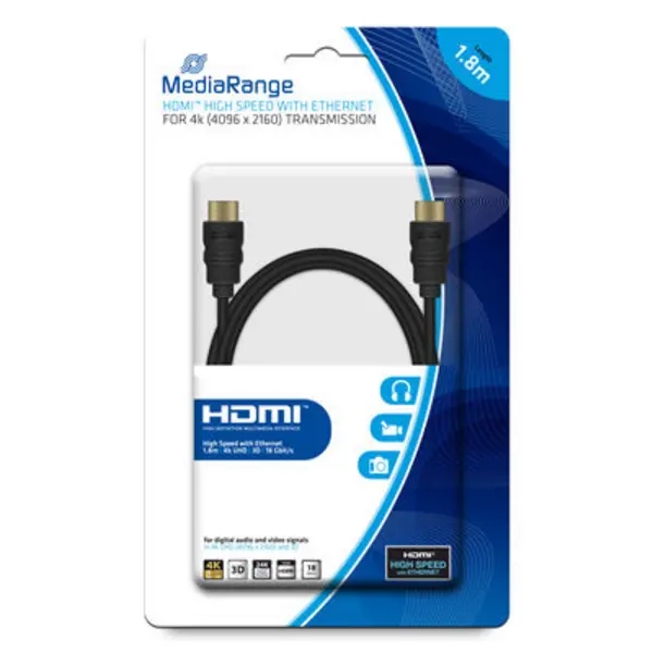 Image of MediaRange MediaRange HDMI Cable with Ethernet 18Gbit 1.8m Black MRCS156 MRCS156