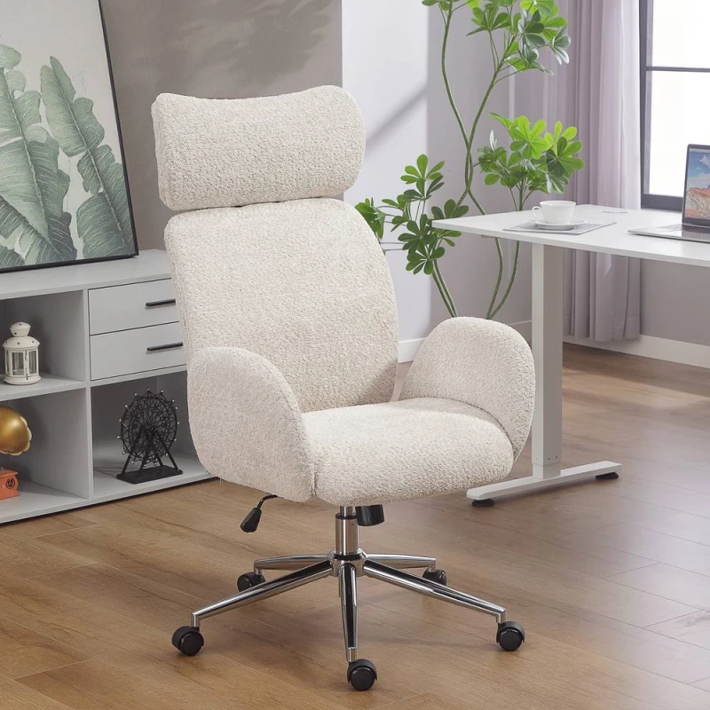 Image of HOMCOM Office Chair with Adjustable Headrest, Comfy Desk Chair, Pale Grey Pale Grey Unisex