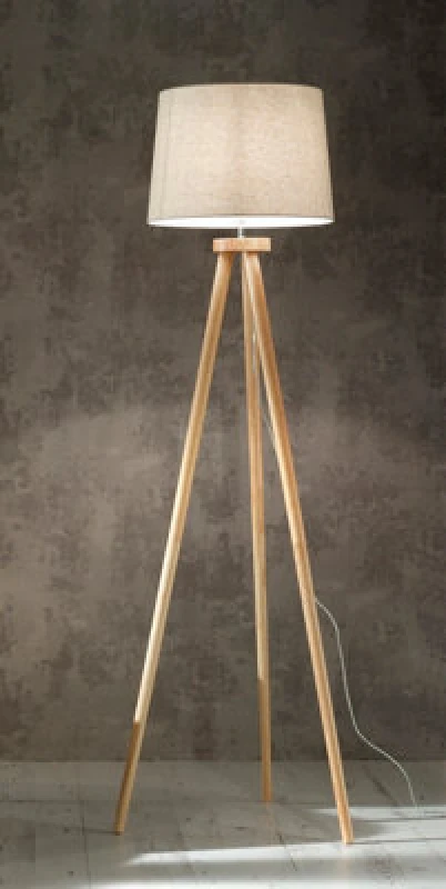 Image of K Living Natural Wood Tripod Floor Lamp With A Stunning Natural Lamp Shade