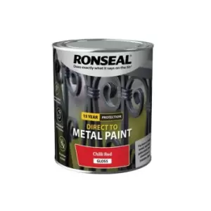Image of Ronseal Direct to Metal Paint Chilli Red Gloss 750ml