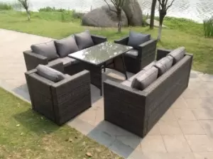 Image of Fimous 8 Seater Outdoor Dark Grey Rattan Lounge Complete Sofa Set with Clear Tempered Glass Table