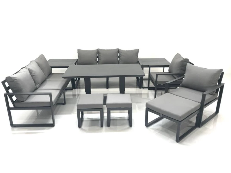 Image of Fimous Garden Sofa Set Aluminium Furniture Rising Dining Tabe Set with 2 Chair 3 Footstools 2 Side Tables Dark Grey Dark Grey Unisex