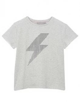 Image of Mintie by Mint Velvet Girls Lightning Bolt Hot Fix T-Shirt - Grey, Size Age: 5-6 Years, Women
