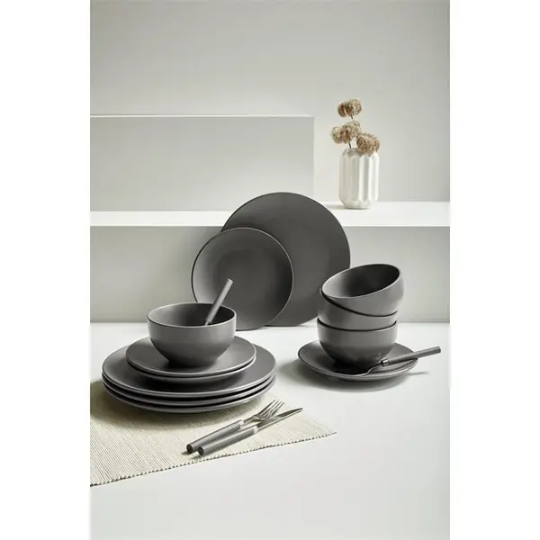 Image of Homelife 12 Piece Stoneware Dinner Set - Grey One Size