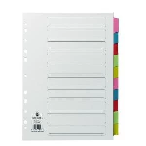 Image of Concord Divider 10-Part A4 Multicoloured Tabs with Contents 72098PJ20
