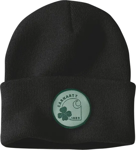 Image of Carhartt Knit Shamrock Patch Beanie, black