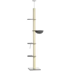 Image of PawHut 250cm Floor to Ceiling Cat Tree with Hammock, Scratching Post