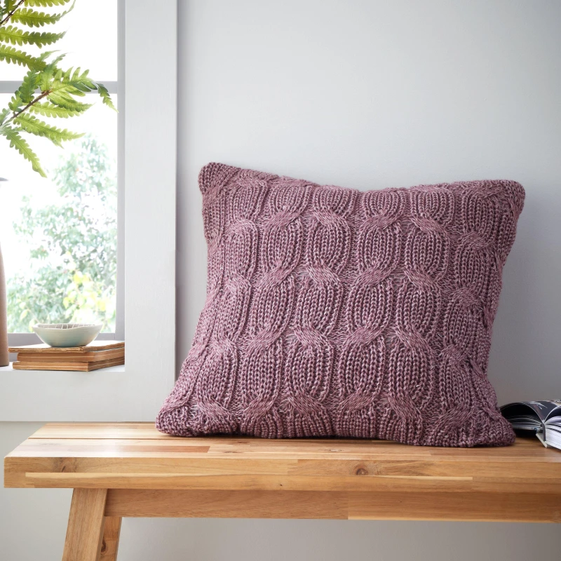 Image of Catherine Lansfield 'Chunky Marl Knit' Cosy Cushion Plum