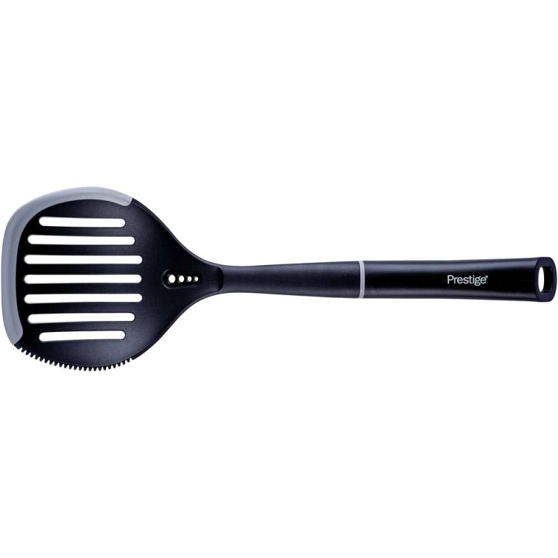 Image of Prestige Grey '2 in 1 Kitchen Tools' Nylon Skimmer with Silicone Edge Black