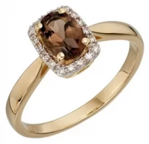 Image of Elements Gold 9ct Yellow Gold And Diamond Smoky Quartz Ring Jewellery