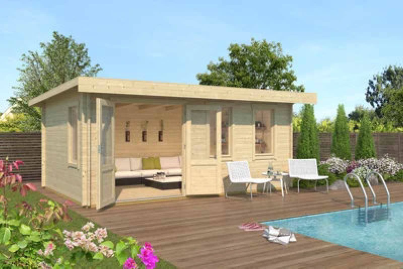 Image of Lasita Maja Baruda 53-Log Cabin, Wooden Garden Room, Timber Summerhouse, Home Office - L570 X W415 X H222.3 Cm