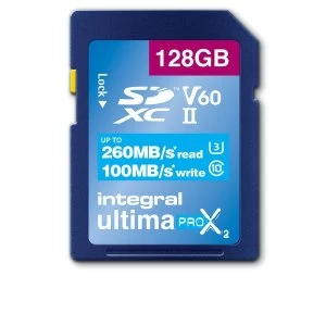 Image of Integral 128GB SD Card UHS II SDXC UHS-2 U3 Cl10 V60 Up To R-260 W-100 Mbs