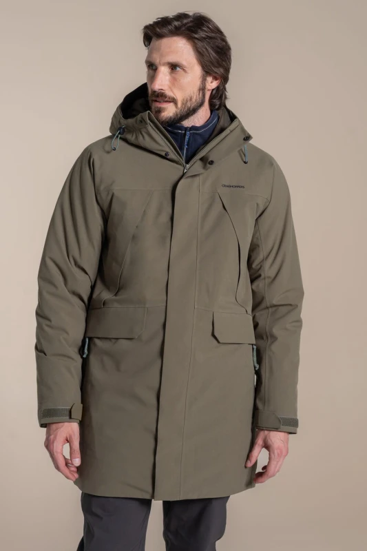 Image of Craghoppers Craghoppers Men Grisedale Hooded Waterproof Breathable Padded Insulated Jacket in Dark Green Size: Small Dark Green S Male 5063260129732