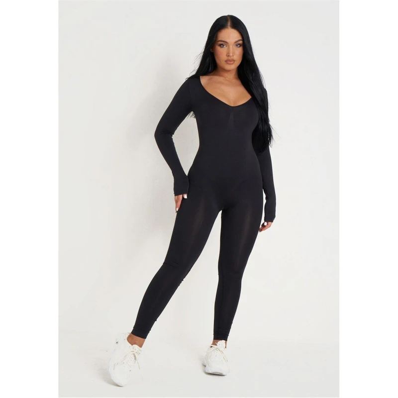 Image of Missy Empire Long Sleeve Plunge Jumpsuit - Black 10