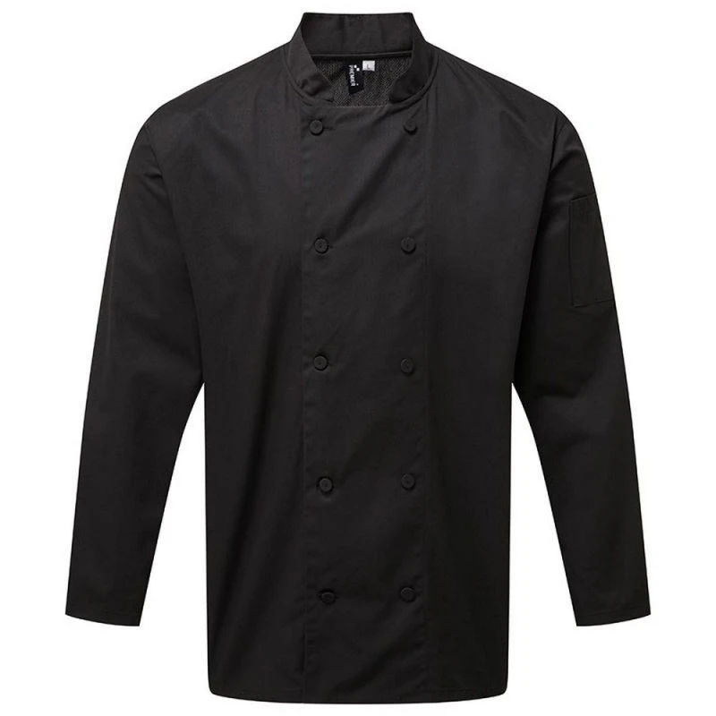 Image of Premier Premier Men Chefs Coolchecker Long Sleeve Jacket in Black Size: Medium Black M Male 5059444454004