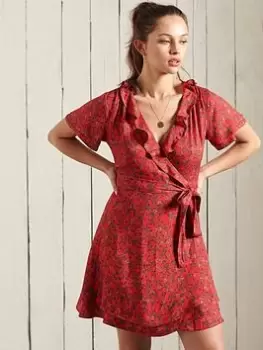 Image of Superdry Summer Wrap Dress - Red, Size 10, Women
