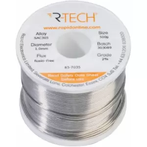 Image of 857035 SAC305 Solder 2% Rosin-Free hf Flux Halide-Free 1.0mm 500g Reel - R-tech