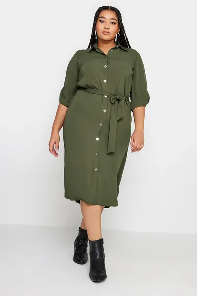 Image of Yours Midi Shirt Dress Green