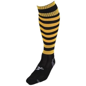 Image of Precision Black/Amber Hooped Pro Football Socks Adult - UK 7-11