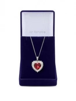 Image of Jon Richard Silver Plated Ruby Red Cubic Zirconia Heart Pendant Necklace - Gift Boxed