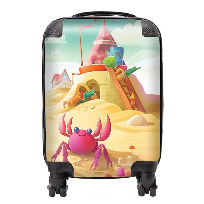 Image of Warren Reed - Designer Pink Crab On A Beach Holiday Suitcase in Yellow Size: Large Yellow Unisex Large