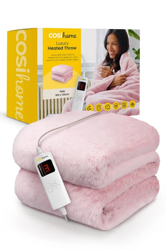 Image of Cosi Home Faux Fur Electric Heated Throw in Pink Pink Unisex