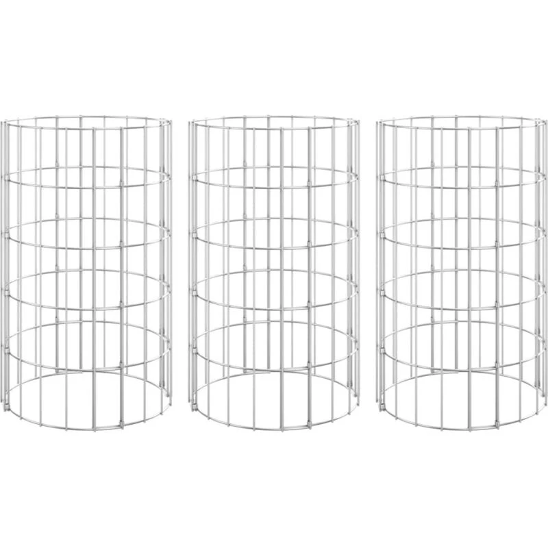 Image of vidaXL Circular Gabion Raised Beds 3 pcs Galvanised Steel Ø30x50 cm, Silver 152019