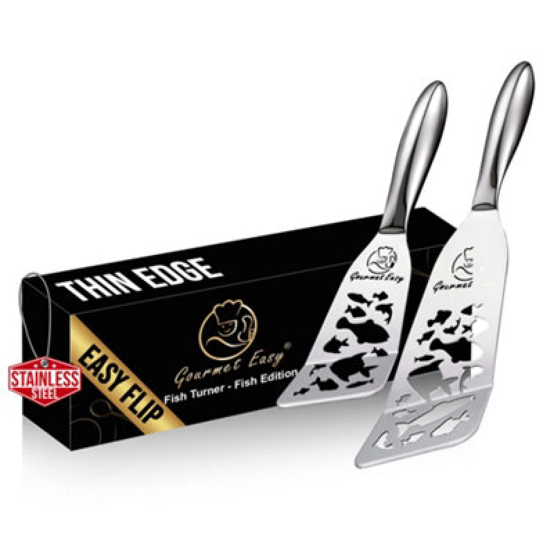 Image of Gourmet Easy Set Of 2 Funky Fish Stainless Steel Spatula - Silver