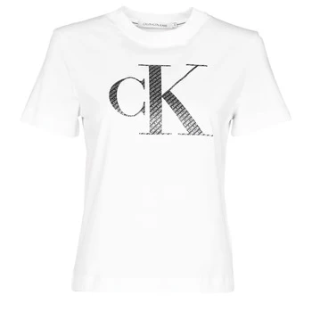 Image of Calvin Klein Jeans SATIN BONDED FILLED CK TEE womens T shirt in White - Sizes S,M,L,XL,XS
