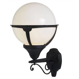 Image of 1 Light Outdoor Aluminium Globe Wall Light White, Black IP44, E27
