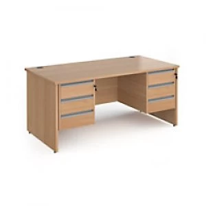 Image of Dams International Straight Desk with Beech Coloured MFC Top and Silver Frame Panel Legs and 2 x 3 Lockable Drawer Pedestals Contract 25 1600 x 800 x