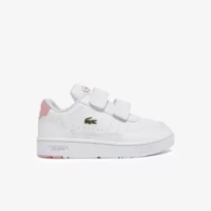 Image of Lacoste Infants' T-Clip Synthetic Trainers Size 3 UK Kids White & Light Pink