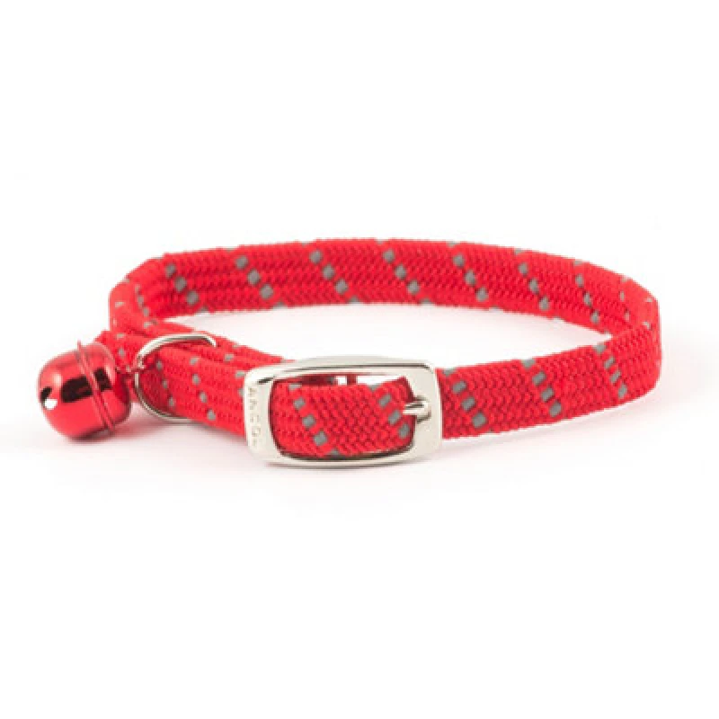 Image of Ancol Quick Release Adjustable Reflective Elasticated Soft Weave Cat Collar Red