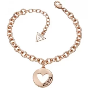 Image of Ladies Guess Rose Gold Plated G Girl Coin Heart Bracelet